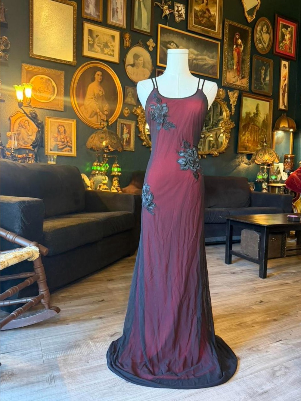 Rimini by Shaw Vintage Whimsigoth Maxi Dress | Size 6 | Burgundy & Black Floral